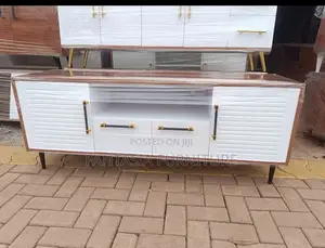 Two-Tone Louvered TV Stand with Drawers