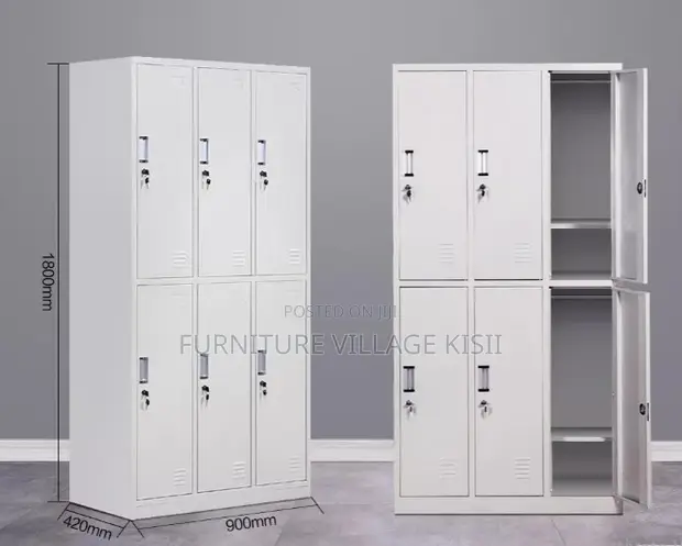 6 Compartment Metallic Storage Cabinet - White - 1