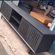 Charcoal Grey Slatted TV Console - 1