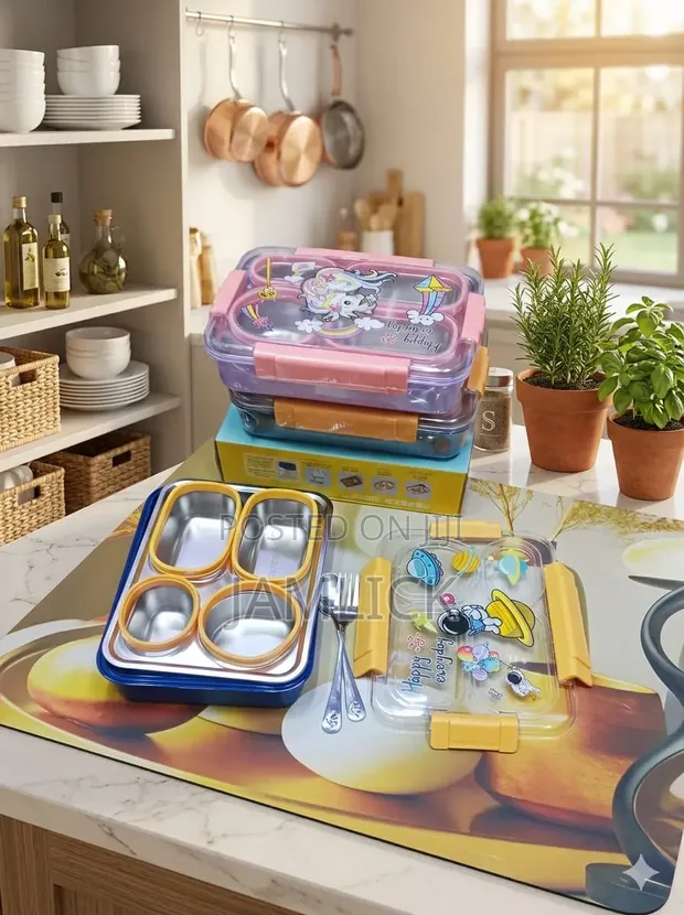 4-Partition Lunch Box with Stainless Steel Inserts - 1