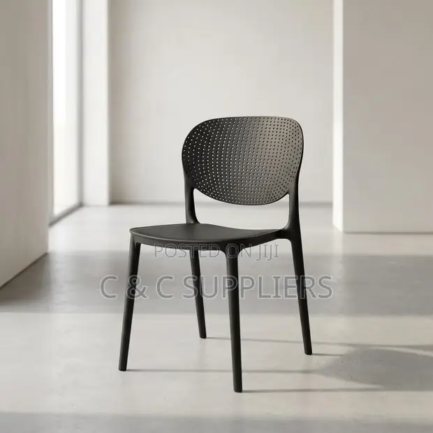 Black Plastic Armless Dining Chair - 1