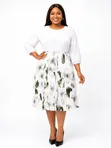 Floral Round Neck Tie Belt Pleated Dress - 2