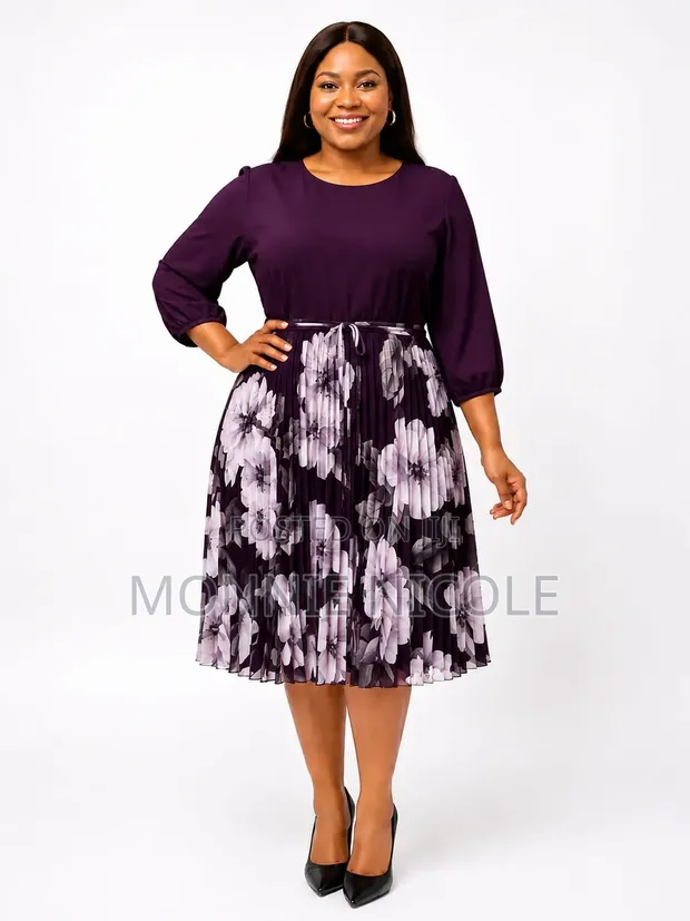 Reflora Purple Circular Floral Pleated Dress - 1