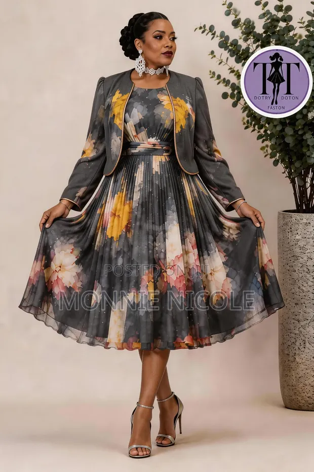 Elegant Circular Dress with Coat - Terry Dress Suit - 1