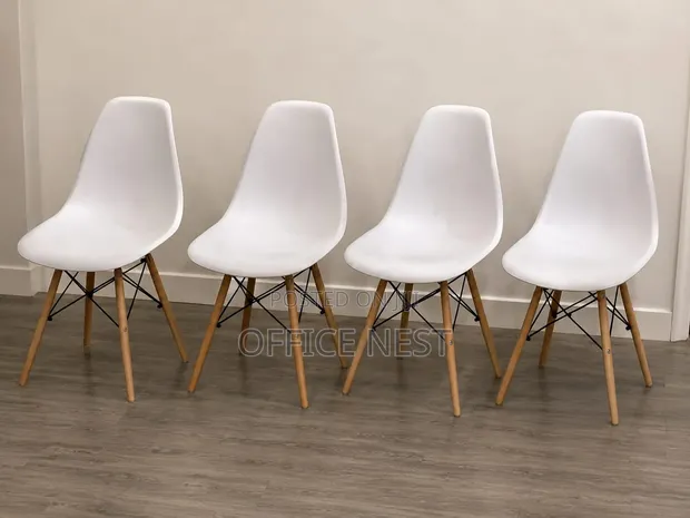 White Scandinavian Dining Chair with Wooden Legs - 1