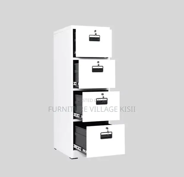 4-Drawer Metallic Office Storage Cabinet - White - 1