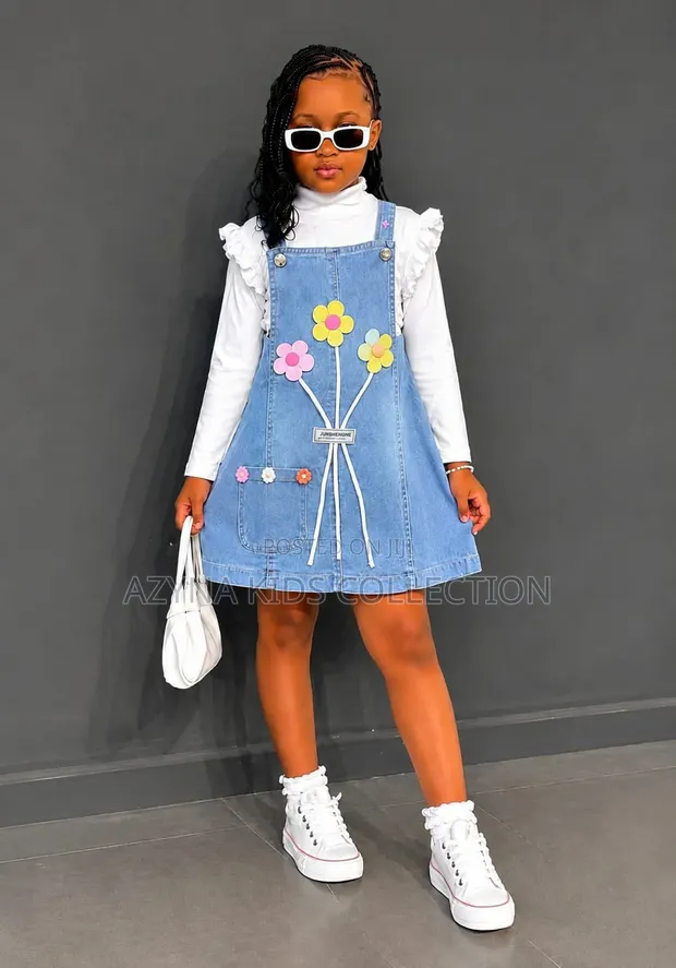 Set ya Mavazi ya Denim ya Maua ya Watoto wa Kike 2-Piece - 1