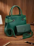 Luxury Genuine Leather Handbag with Purse - 1