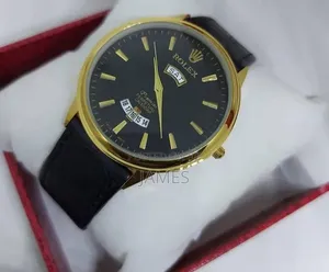 Unisex Time Day & Date Watch - Leather Strap
