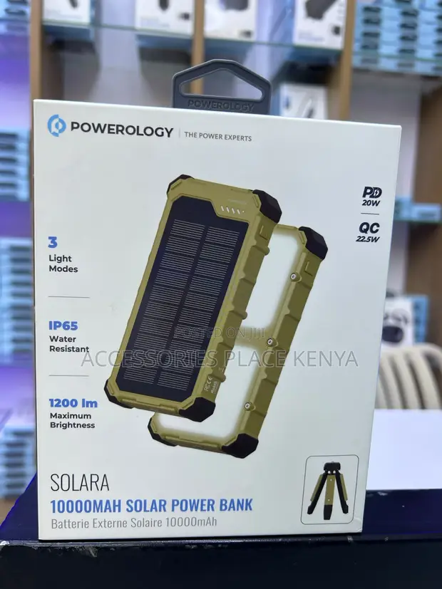 Powerology Solara 10000mAh Solar Power Bank - Khaki - 1