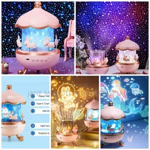 Bunny's Carousel Night Light yenye Mandhari 6 Zinazozunguka