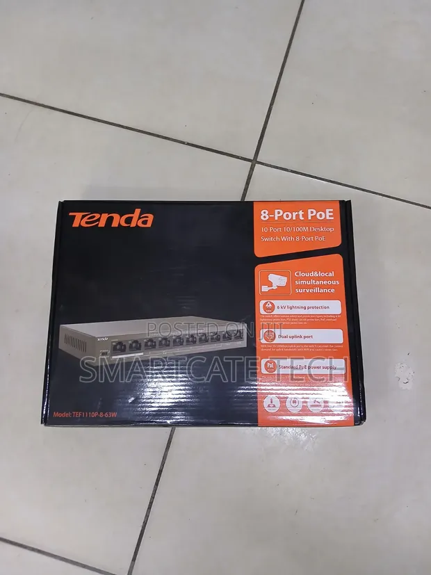 Tenda 8-Port PoE Switch with 63W Power Budget - 1