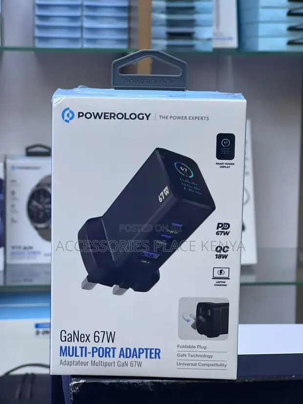 Powerology Ganex 67W Wall Charger (3 Ports, Black) - 1