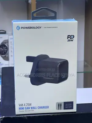 Powerology Volt-X 25W GaN Type-C Charger with C-C Cable - Black