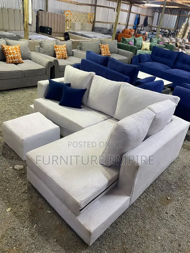 6-Seater L-Shaped Off-White Sofa with Footrest - 1