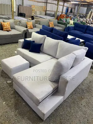 6-Seater L-Shaped Off-White Sofa with Footrest
