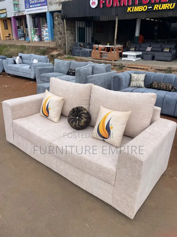 3 Seater Modern Sofa - Beige with Cushions - 1