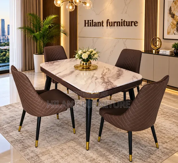 4-Seater Luxury Marble Dining Table Set - 1
