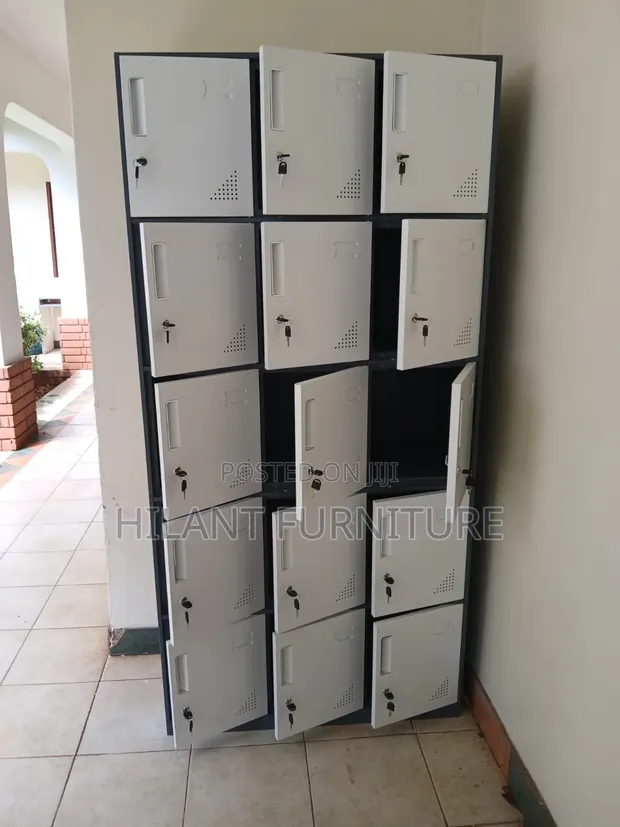 15-Door Steel Storage Cabinet - Grey & White - 1