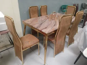 Luxury 6-Seater Marble Dining Set - Gold Frame