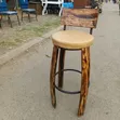 Wooden Rustic High Bar Stool with Padded Cushion - 2
