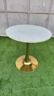 Luxury Round Marble-Top Gold Pedestal Side Table - 1