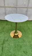 Luxury Round Marble-Top Gold Pedestal Side Table - 2