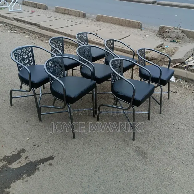 Silver Coated Restaurant Chairs with Black Padded Cushion - 1
