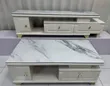 Luxury White Marble-Top TV Stand & Coffee Table Set - Gold Accent - 1