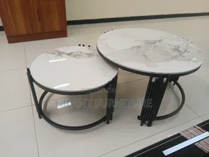 Luxury 2-in-1 Round Marble Nesting Coffee Table Set - Black Frame