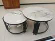 Luxury 2-in-1 Round Marble Nesting Coffee Table Set - Black Frame - 2