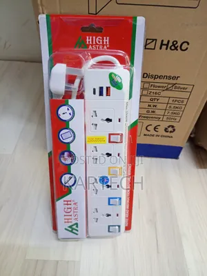 High Astra Surge Protector Power Strip - 4 Sockets + 3 USB