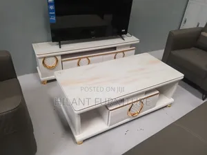 White Gold Tempered Glass Coffee Table & TV Stand Set
