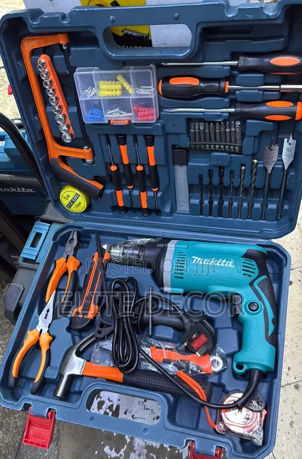 Makita 710W Corded Impact Drill Tool Set - 1