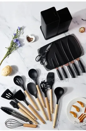 19pc Silicone Cooking Utensil Set with Wooden Handles