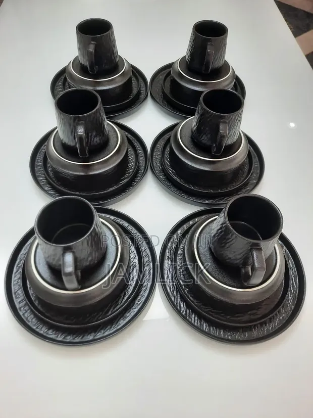 24pcs Black Textured Ceramic Dinner Set - 1