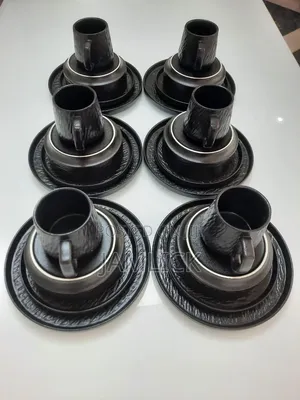 24pcs Black Textured Ceramic Dinner Set