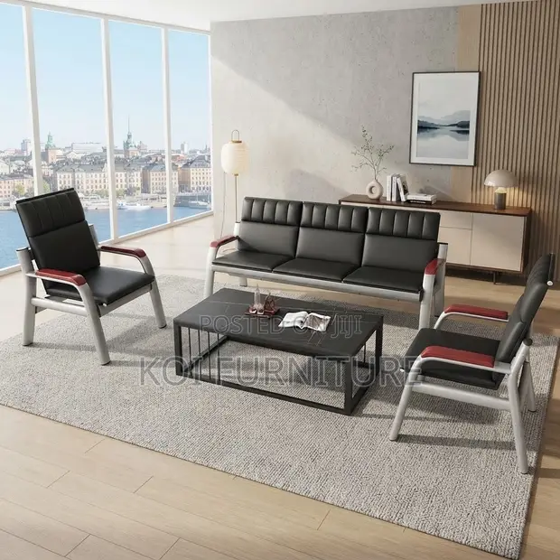 Executive Black Leather Sofa Set for Office - 1