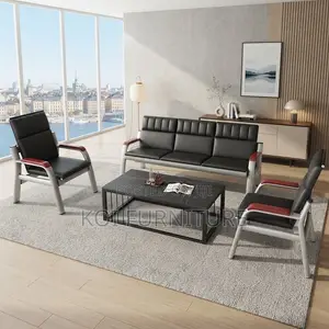 Executive Black Leather Sofa Set for Office