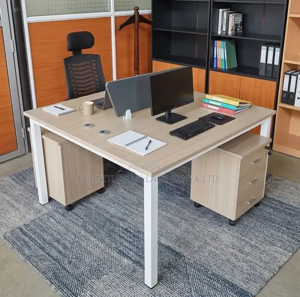 2-Seater Office Workstation - Brown Metal Frame - 1