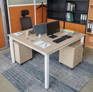 2-Seater Office Workstation - Brown Metal Frame