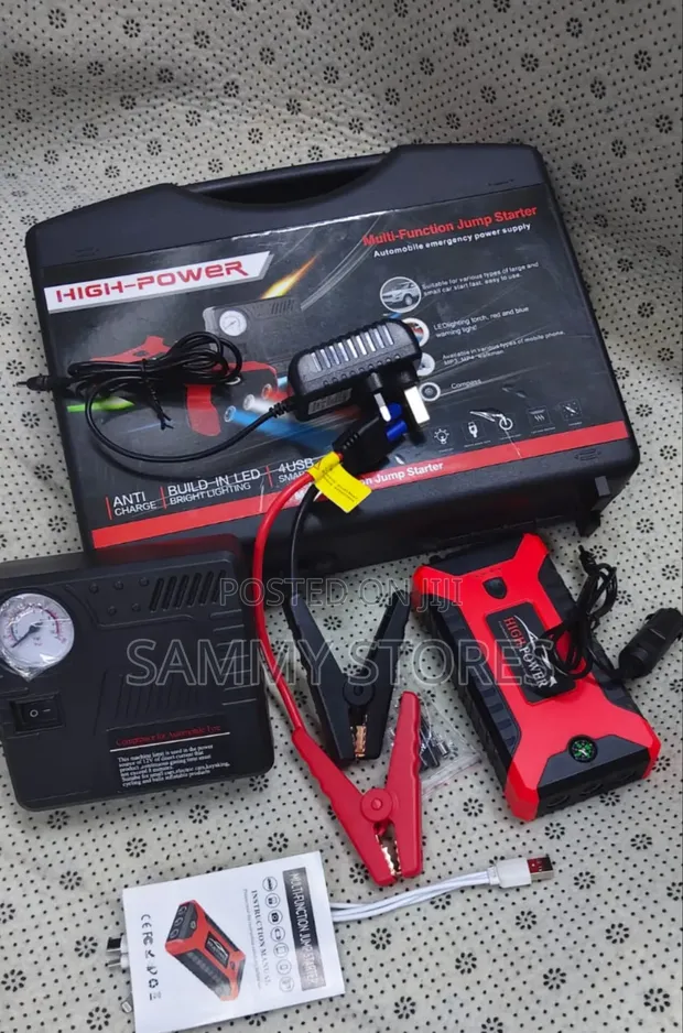 Car Jump Starter Kit with Air Pump & LED Light - 1