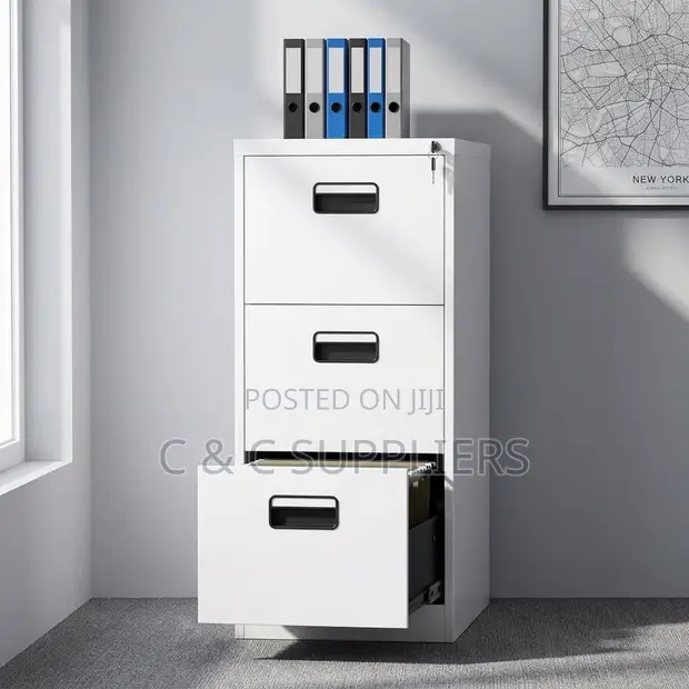 3-Drawer File Cabinet Locker - White - 1