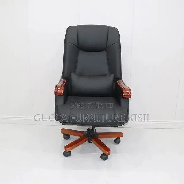 High-Back Wooden Leather Office Chair - 1