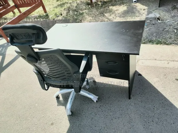 Black Office Table and Chair Set - 1
