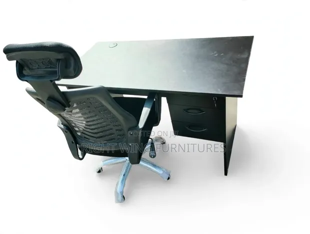 3-Drawer Office Computer Table & Headrest Chair - 1