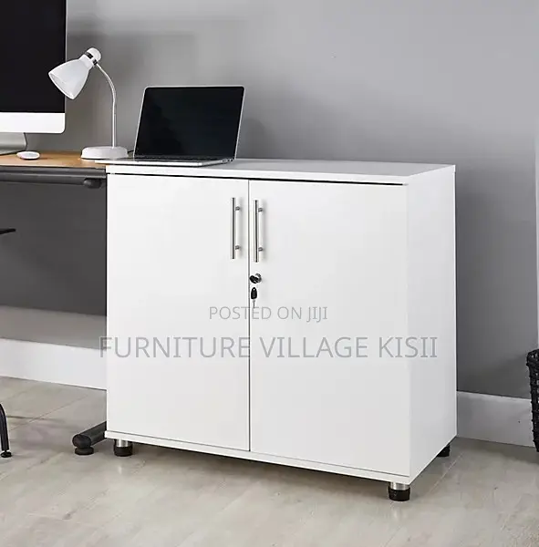 2-Door White Storage Credenza Office Cabinet - 1