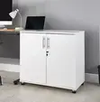 2-Door White Storage Credenza Office Cabinet - 1