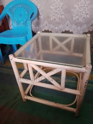 Rattan Side Table with Glass Top