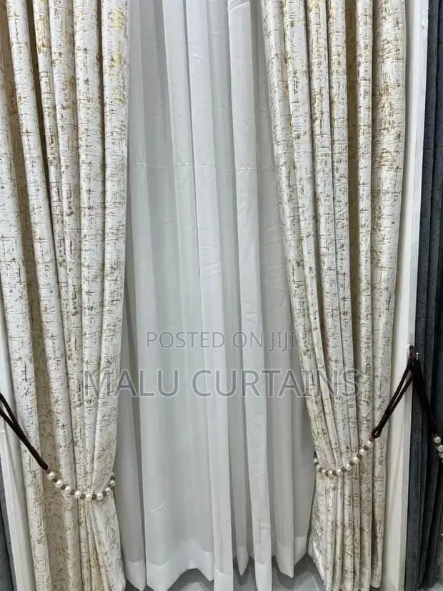 Modern Velvet Cream Gold Curtains - 1